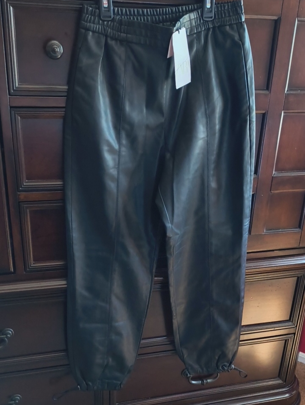 Zara Black Faux Leather Jogger Pants